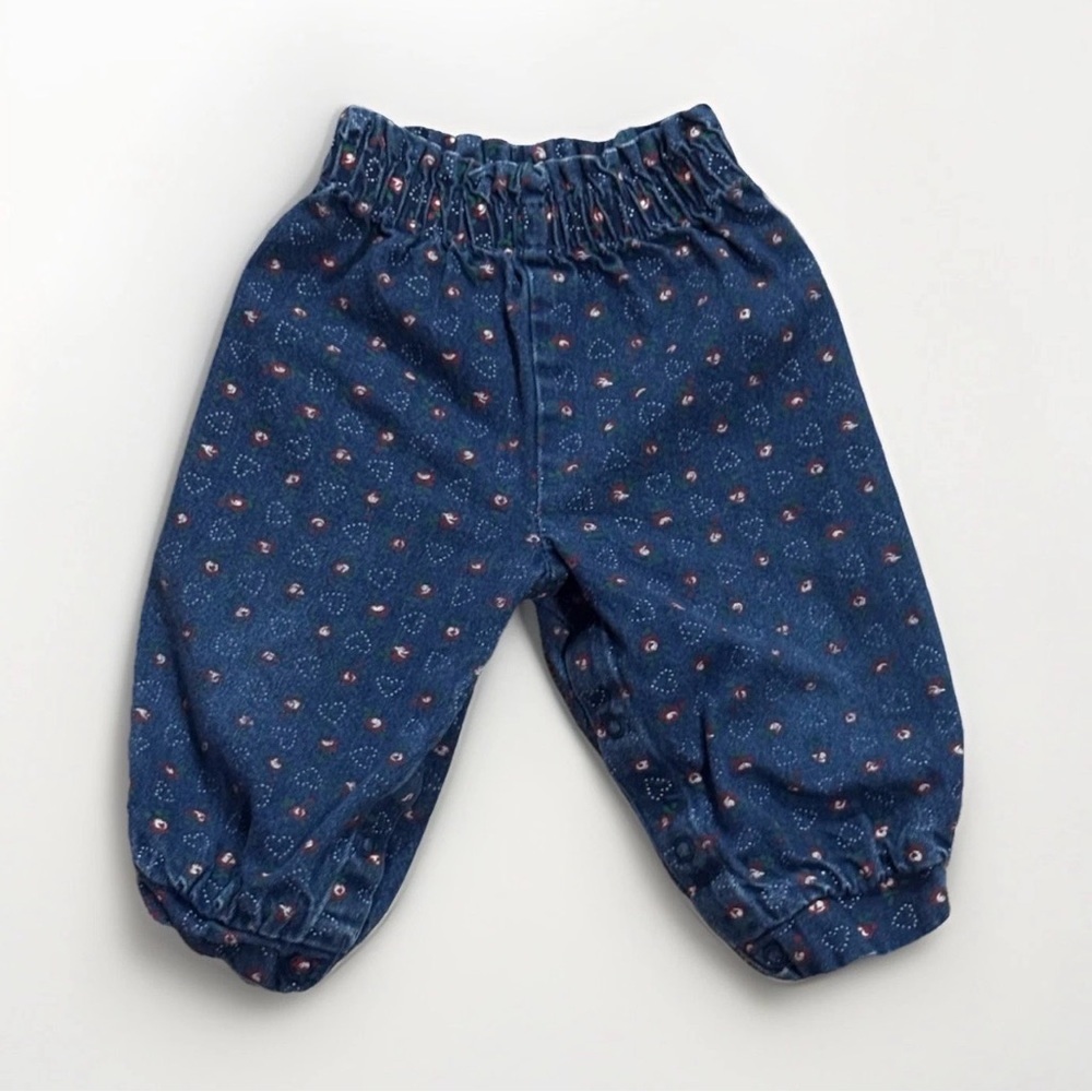 OshKosh B’Gosh Baby Denim Pants 12M Floral Hearts USA Paper Tag 90s Vintage